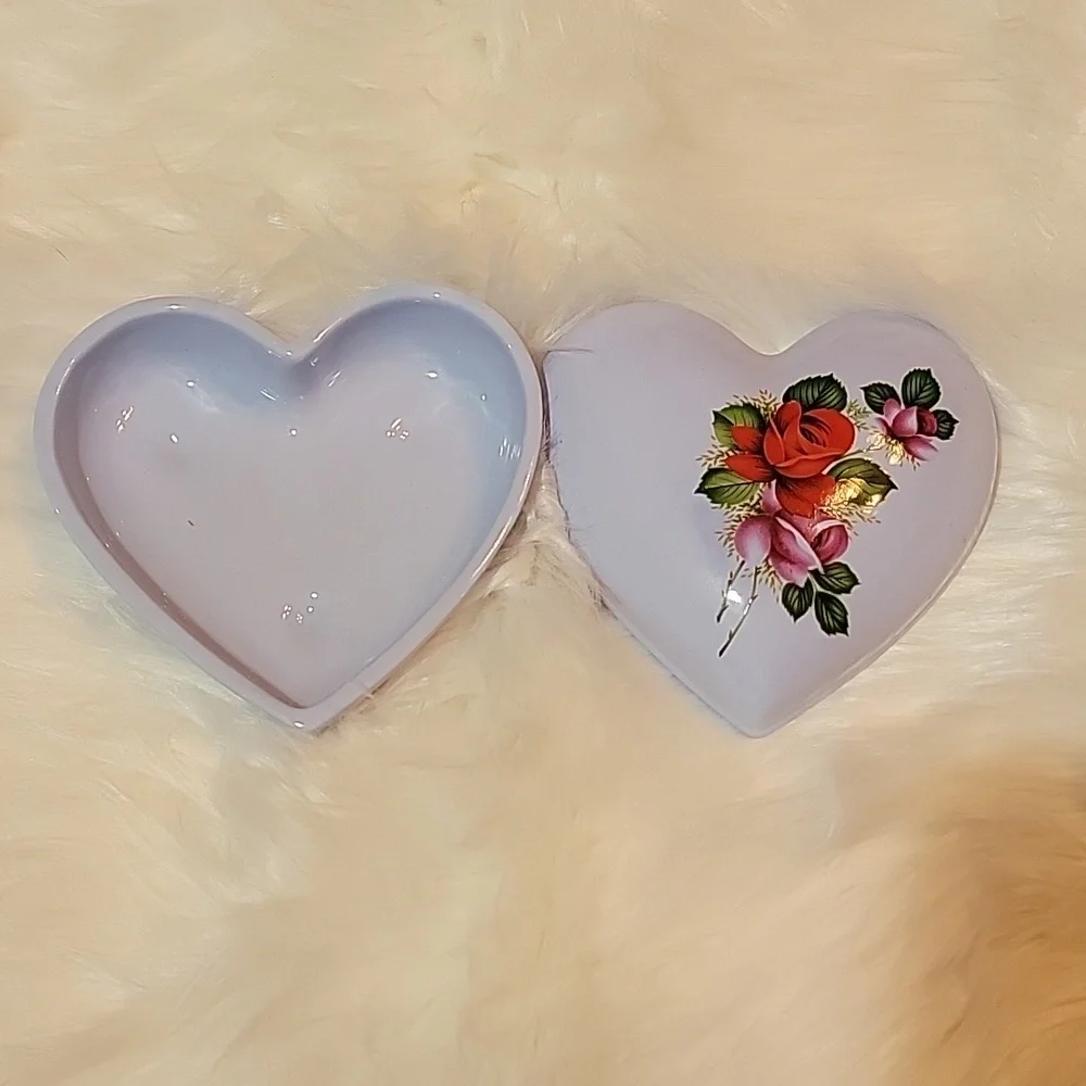 Ceramic Rose Heart Shaped Trinket Jewelry Box